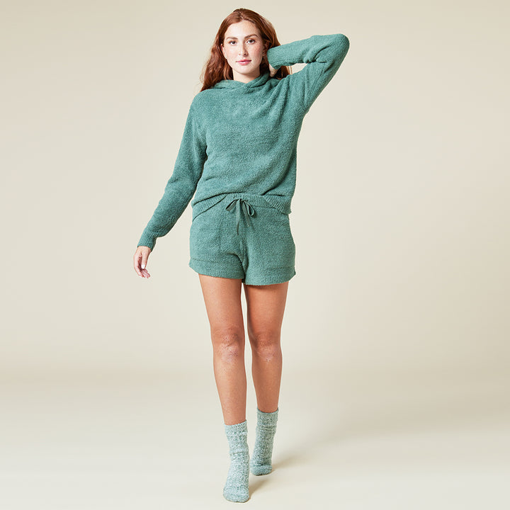 Solid Marshmallow Hoodie Short Set - Dusty Green