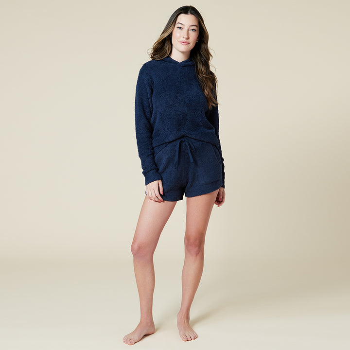 Solid Marshmallow Hoodie Short Set - Midnight