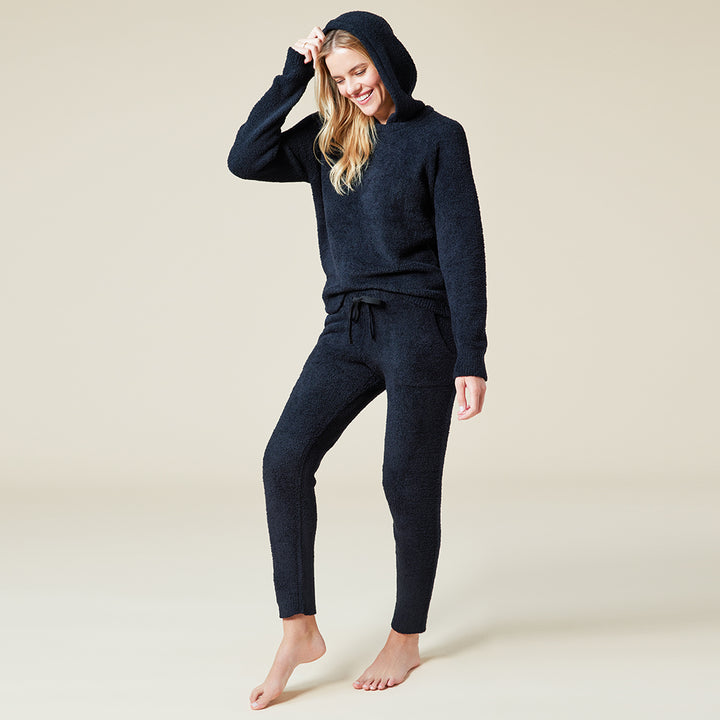 Solid Marshmallow Hoodie Lounge Set - Black